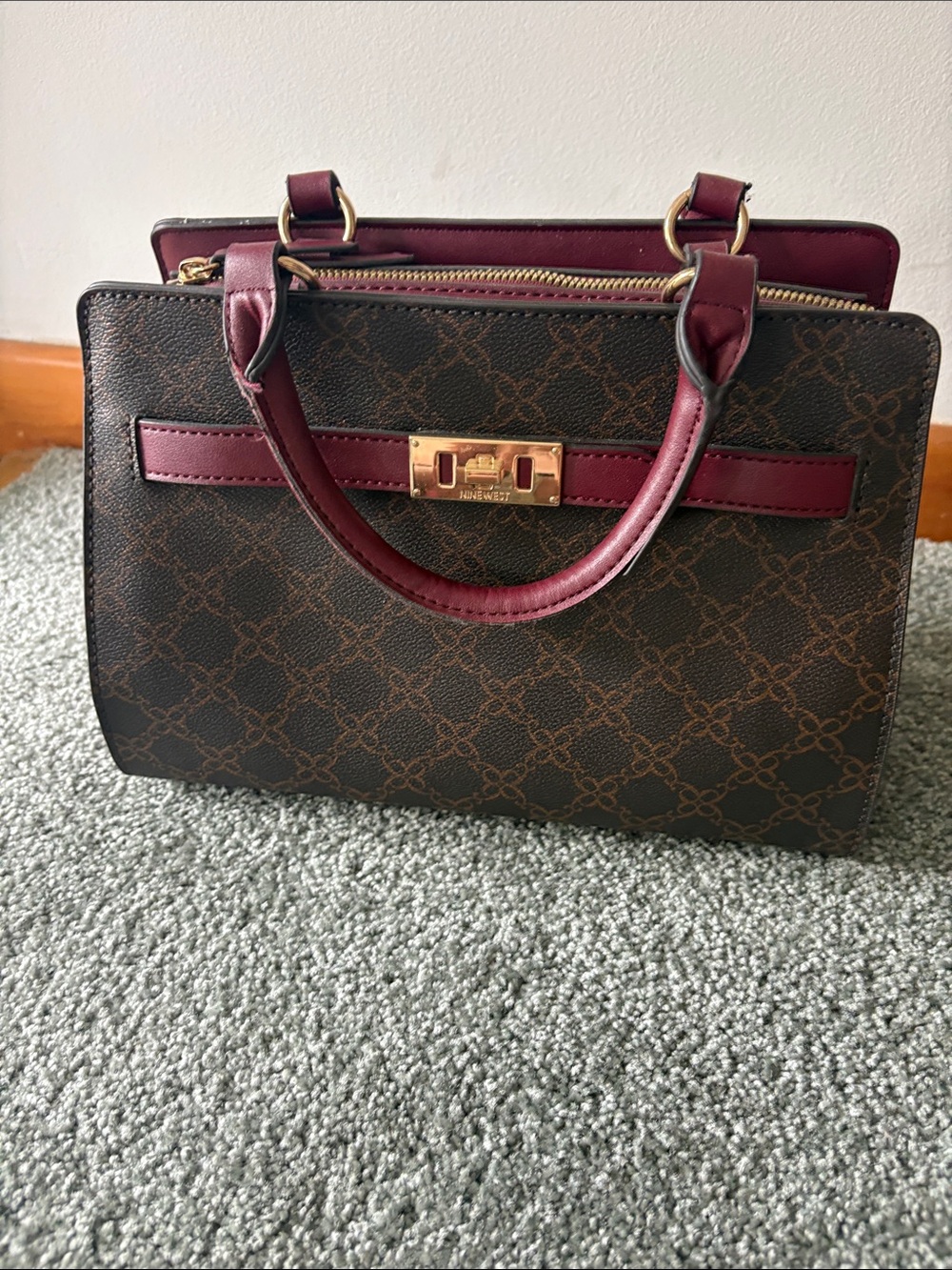 Nine West Structured Top-Handle Satchel in Burgundy and Brown